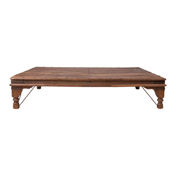 Coffee table wood with iron details 190x117x40 sideview