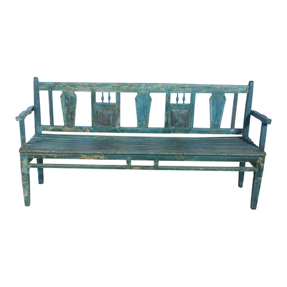 Bench wood blue with tiles sideview