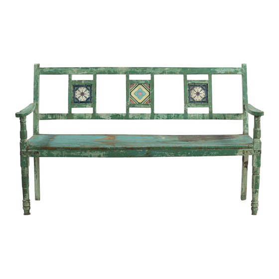 Garden bench wood green with tiles 162x51x98 sideview