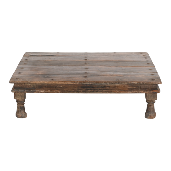 Coffee table wood with iron details sideview