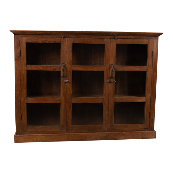 Glass cabinet wood 2drs brown sideview