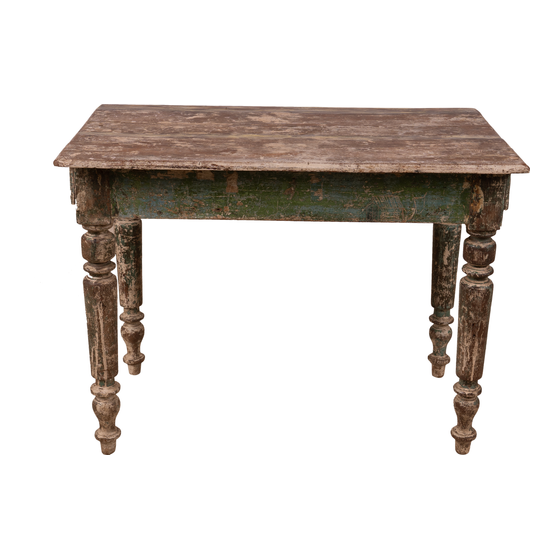 Console table wood green 1drwr sideview
