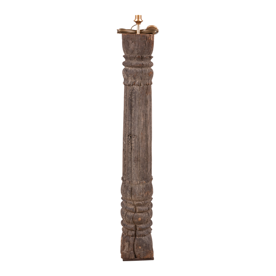 Lamp base pillar wood carved 26x26x153 sideview