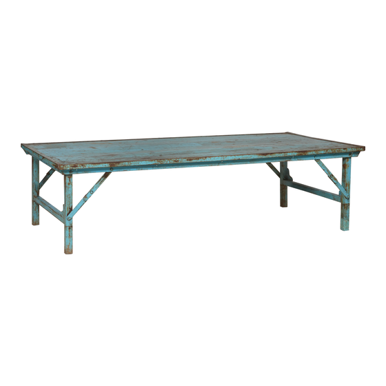Coffee table wood iron base blue 184x92x50