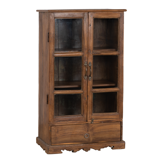 Glass cabinet wood brown 2drs 53x33x92