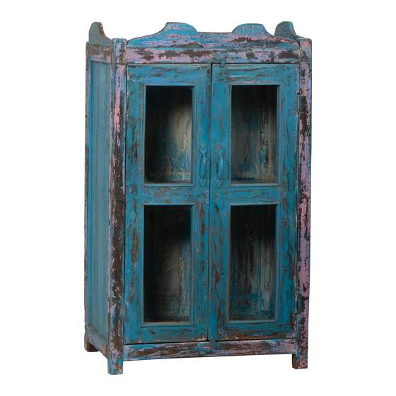 Glass cabinet wood blue 2drs 61x38x105