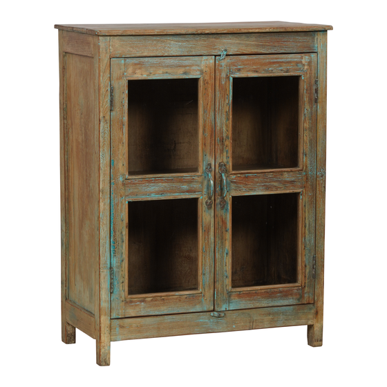 Glass cabinet wood blue 2drs 72x38x94