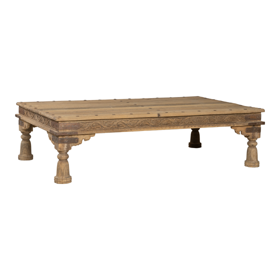 Coffee table wood carved iron details 170x100x46