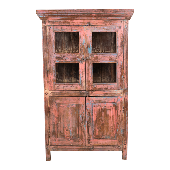 Glass cabinet wood pink 4drs 94x64x153 sideview