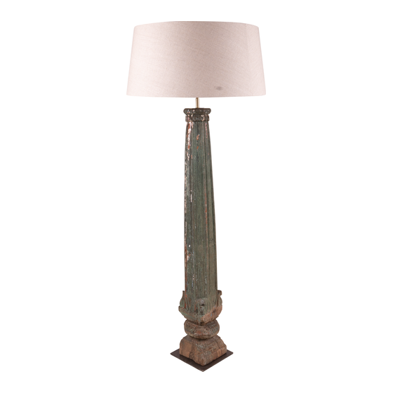 Lamp base pillar wood carved green 18x18x135