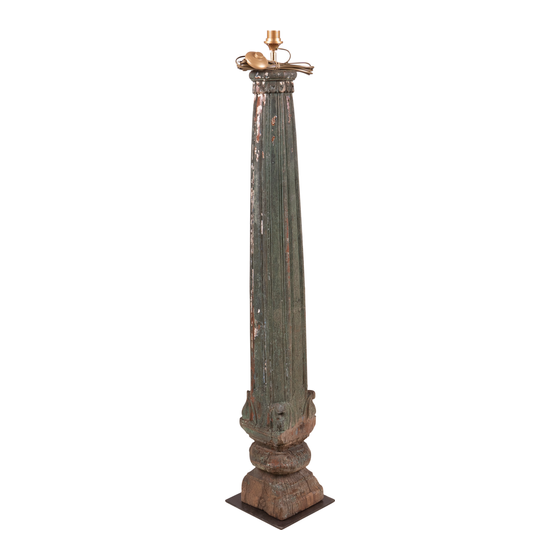 Lamp base pillar wood carved green 18x18x135 sideview