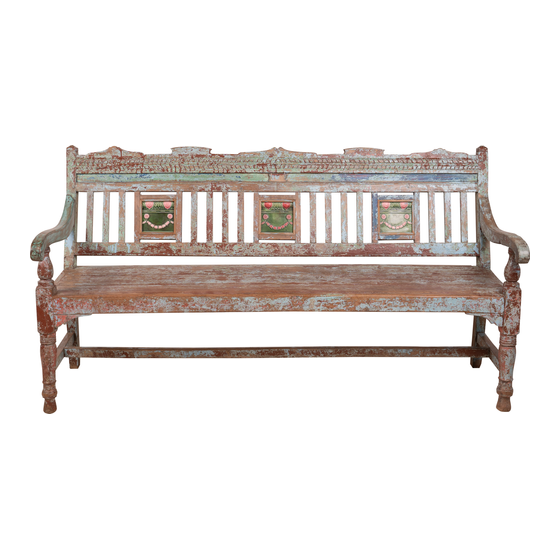 Bench wood green with tiles 181x71x99 sideview