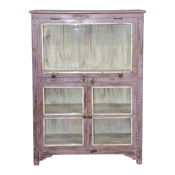 Glass cabinet wood purple 3drs 89x46x122 sideview