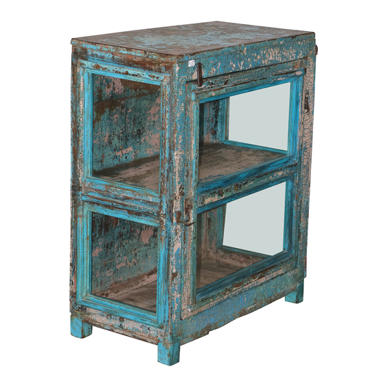 Glass cabinet wood blue 1dr 67x34x78