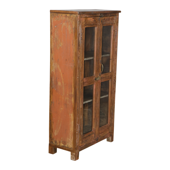 Glass cabinet wood brown 2drs 63x30x122
