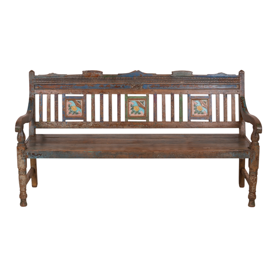Bench wood blue with tiles 182x66x101 sideview