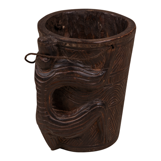 Pot wood carved with handle 28x28x30