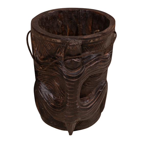 Pot wood carved with handle 28x28x30 sideview