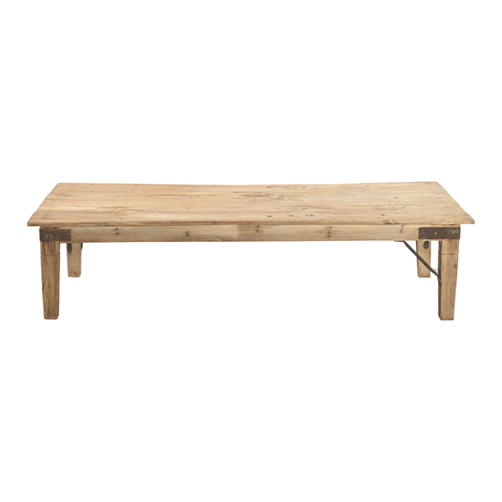 Coffee table wood with iron details 183x77x45 sideview