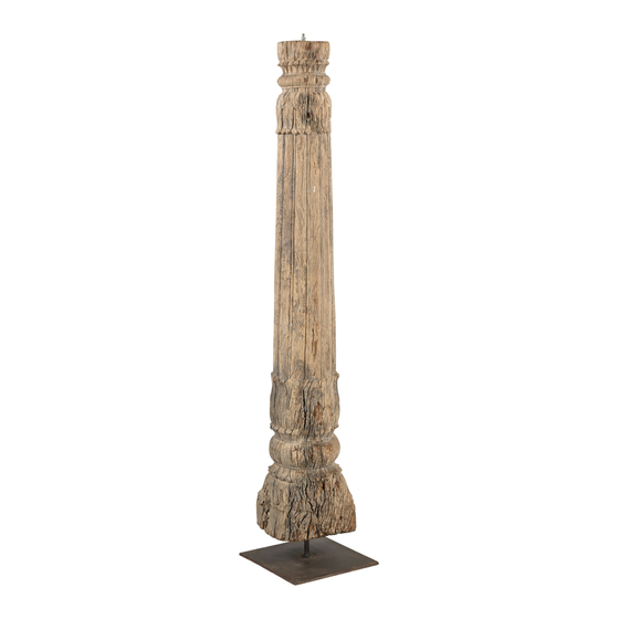 Vloerlamp pillar wood carved 33x33x170