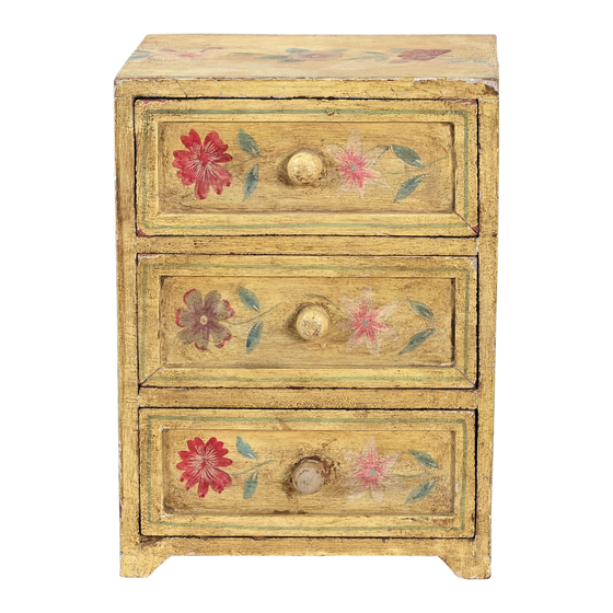 Chest of drawers wood yellow with flowers sideview