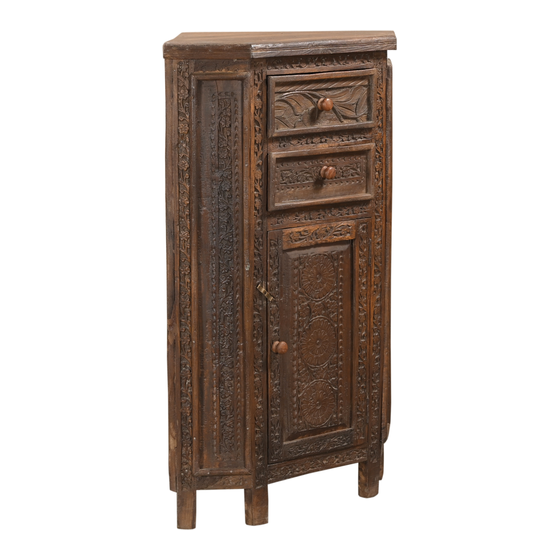 Corner cabinet wood carved 2drwrs 1drs 56x40x90