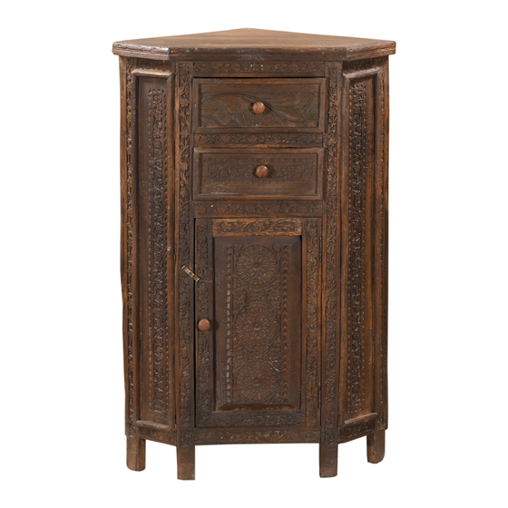 Corner cabinet wood carved 2drwrs 1drs 56x40x90 sideview