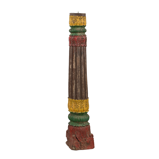 Floor lamp pillar wood carved colored