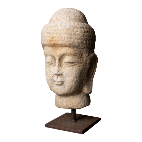 Boeddha head stone shiny 30cm