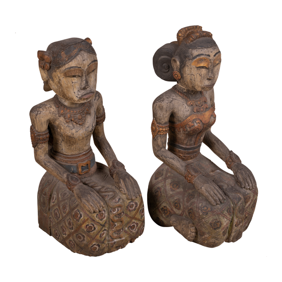 Statue man and woman wood multi color SET2