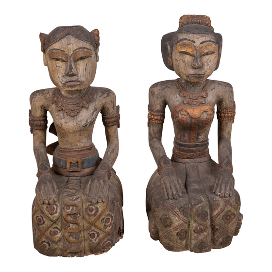 Statue man and woman wood multi color SET2 sideview