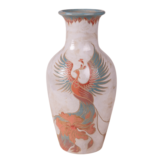 Vase beige with peacock Ø21x42 sideview