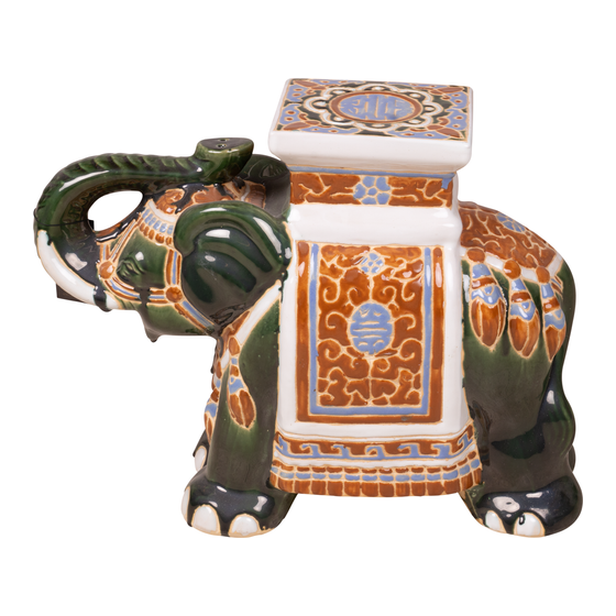 Side table elephant with painting green 54x24x42 sideview